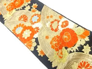 アンティーク　菊に楓・牡丹模様織出し袋帯（材料）